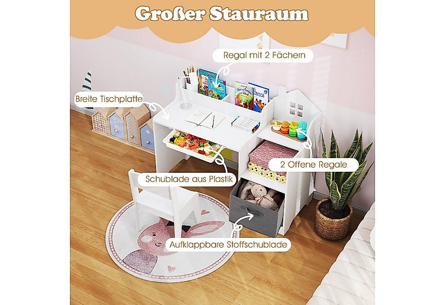 COSTWAY Kinderschreibtisch (2-St), mit Stuhl, Schülertisch mit Stauraum, Sc günstig online kaufen