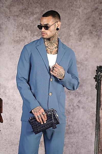 Denim Distriqt Anzug Feiner Sommeranzug in Leinenoptik aus Baumwolle Blau L günstig online kaufen