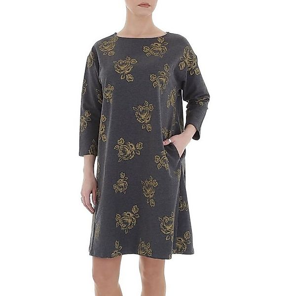 Ital-Design Shirtkleid Damen Freizeit Geblümt Stretch Stretchkleid in Grau günstig online kaufen