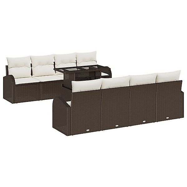 vidaXL Loungesofa 9-teiliges Garten Sofa Set mit Kissen Braun Poly Rattan, günstig online kaufen