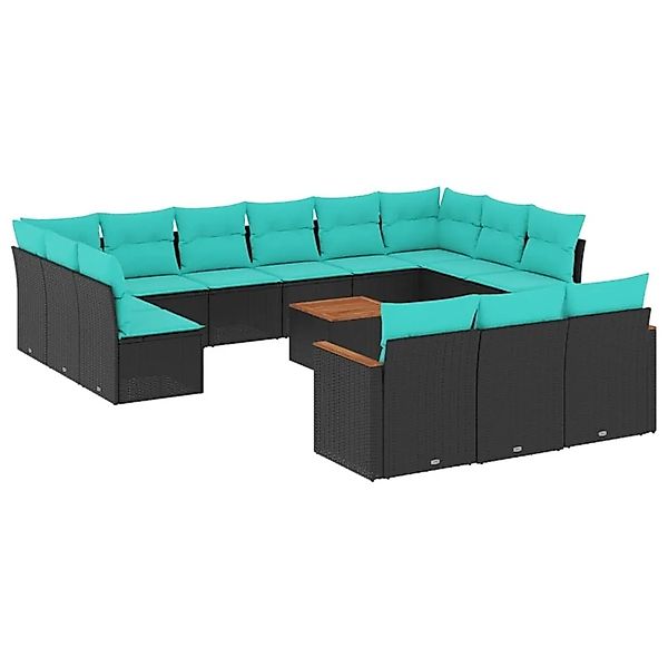 vidaXL 14-Tlg Gartensofa-Set mit Kissen Schwarz Polyrattan 3226463 günstig online kaufen