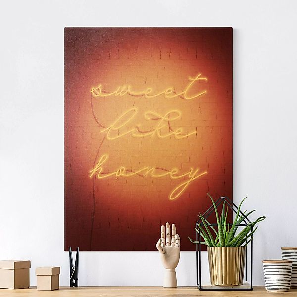 Leinwandbild Gold Neon Schriftzug - sweet like honey günstig online kaufen
