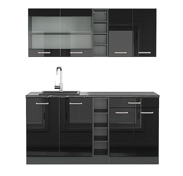Vicco Küchenzeile R-Line, Schwarz Hochglanz/Anthrazit, 160 cm ohne Arbeitsp günstig online kaufen