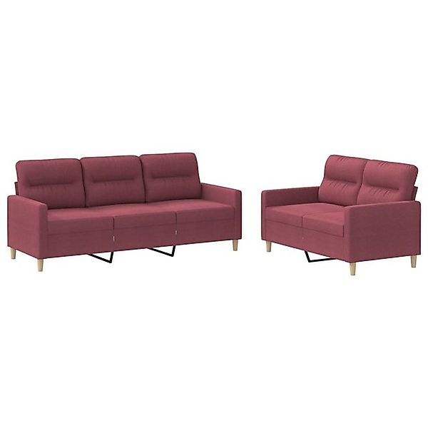 vidaXL Sofa, 2-tlg. Sofagarnitur mit Kissen Weinrot Stoff günstig online kaufen