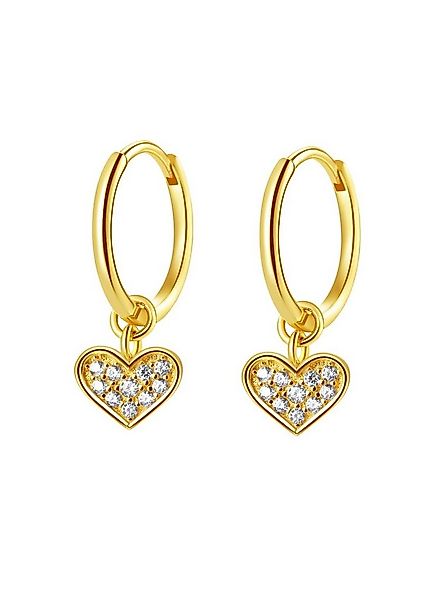 Hey Happiness Paar Creolen Herz Kristalle Charm, 925 Silber Ohrringe, Silbe günstig online kaufen