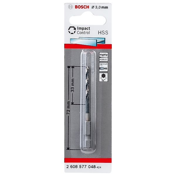 Bosch HSS-Spiralbohrer mit Sechskantschaft Ø 3 mm x 33 mm x 72 mm günstig online kaufen