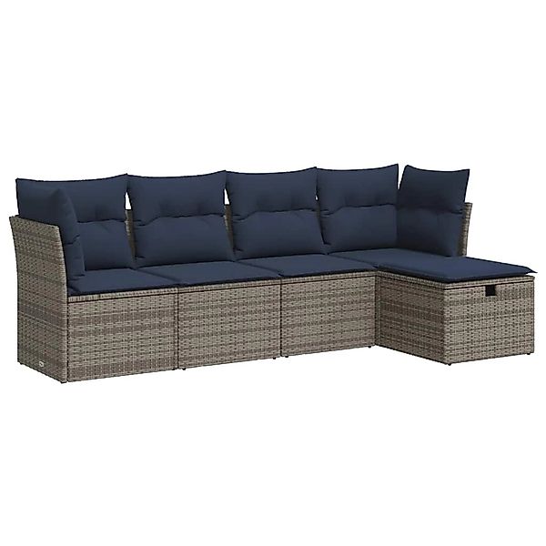 vidaXL 5-Tlg Garten-Sofagarnitur mit Kissen Grau Poly Rattan 3325267 günstig online kaufen