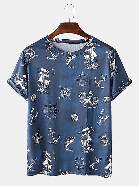 Herren 3D Segelboot gedruckt Casual Revere Collar Kurzarm T-Shirts günstig online kaufen