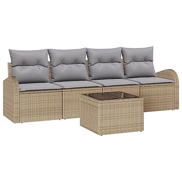 vidaXL Loungesofa 5-tlg. Garten-Sofagarnitur mit Kissen Beige Poly Rattan, günstig online kaufen