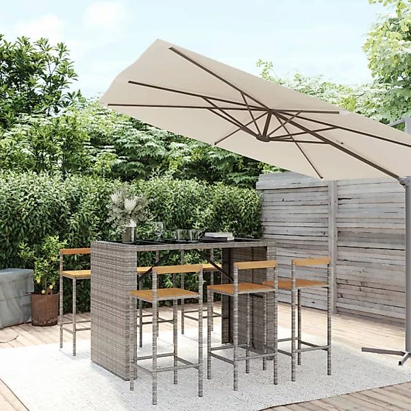 Vidaxl 7-tlg. Gartenbar-set Grau Poly Rattan & Massivholz Akazie günstig online kaufen