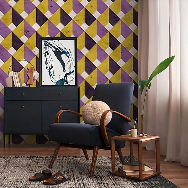 PROFHOME 398491-GU Fototapete Retro Matt Violett Gelb Weiß 1,59 m x 2,8 m 0 günstig online kaufen