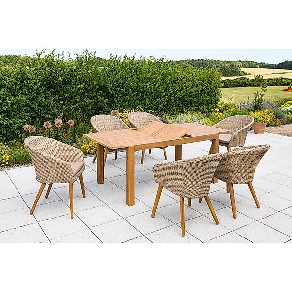 Merxx Arrone Set 7-tlg. 6 Sessel Gartentisch Ausziehbar 150 (200) x 90 cm günstig online kaufen