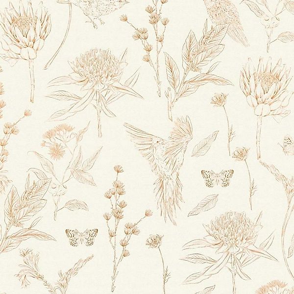 Bricoflor Wildblumen Tapete Mit Vögeln Und Schmetterlingen Vintage Blumenta günstig online kaufen