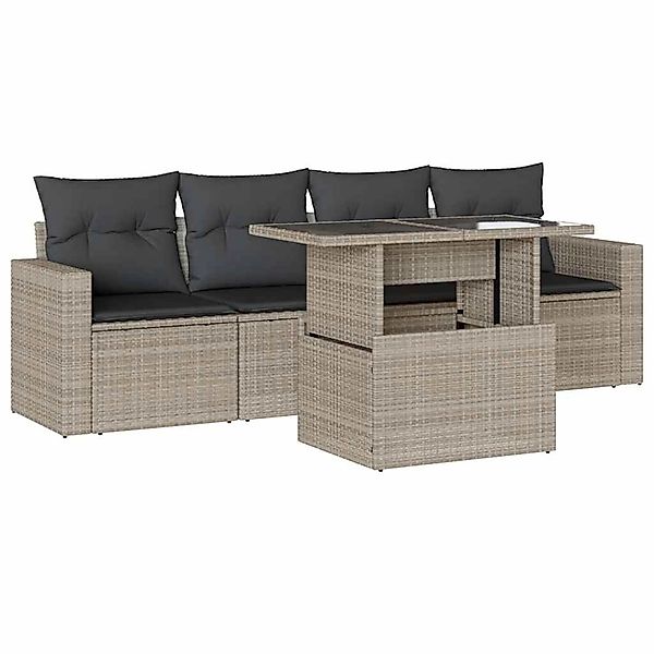 vidaXL 5-Tlg Garten-Sofagarnitur mit Kissen Hellgrau Poly Rattan 3267102 günstig online kaufen