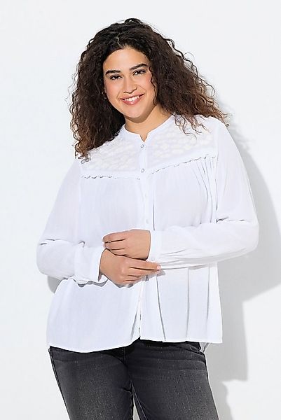 Ulla Popken Satinbluse Bluse Stickerei A-Linie Rundhals Langarm günstig online kaufen