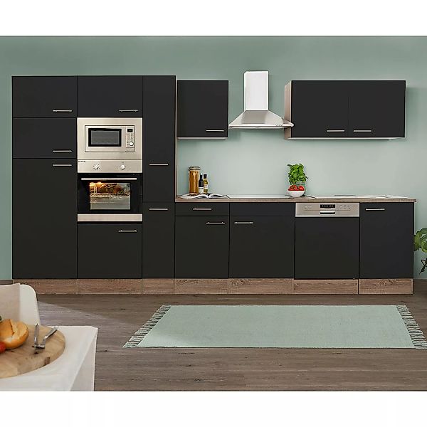 Respekta Küchenzeile KB370EYSMIGKE 370 cm Schwarz Eiche-York Nachbildung günstig online kaufen