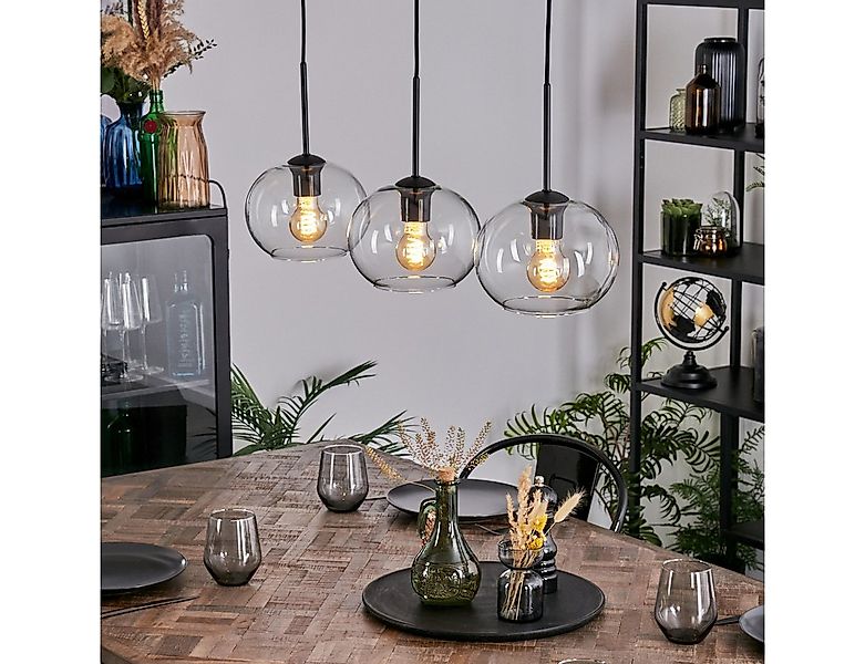 hofstein Hängeleuchte Hängelampe aus Metall/Glas in Schwarz/Klar, ohne Leuc günstig online kaufen