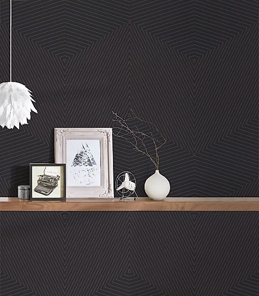 Bricoflor Schwarze Tapete mit Kupfer Design Dreieck Tapete Metallic Effekt günstig online kaufen