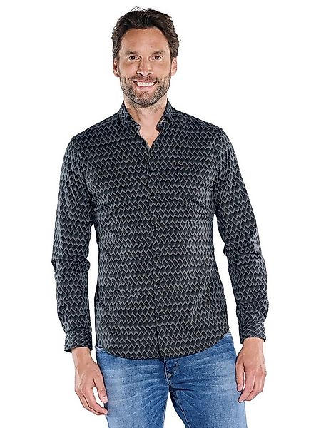 Engbers Langarmhemd Herren Langarm-Hemd gemustert, Schwarz günstig online kaufen