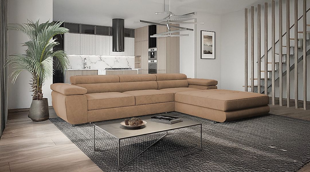 Goldstoff Ecksofa mit Schlaffunktion und Bettkasten, günstig online kaufen