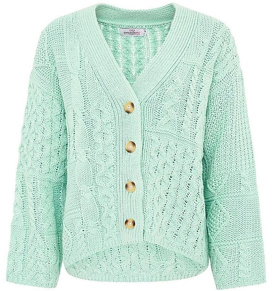 Zwillingsherz Cardigan Langarm, Wollanteil, Zopf-Muster, Knöpfe, V-Ausschni günstig online kaufen