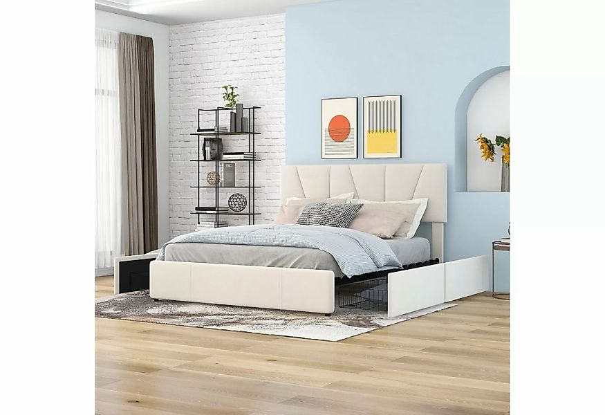 OKWISH Bett Double Size Polster Plattform Bett, gepolstertes Bett (mit vier günstig online kaufen