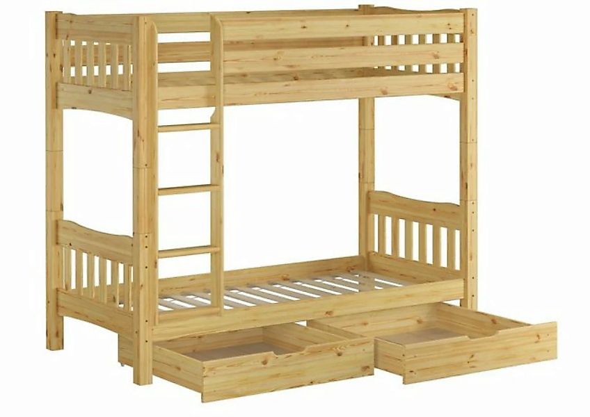 ERST-HOLZ Etagenbett Etagenbett 90x200 Kiefer massiv mit Rollrosten + Bettk günstig online kaufen