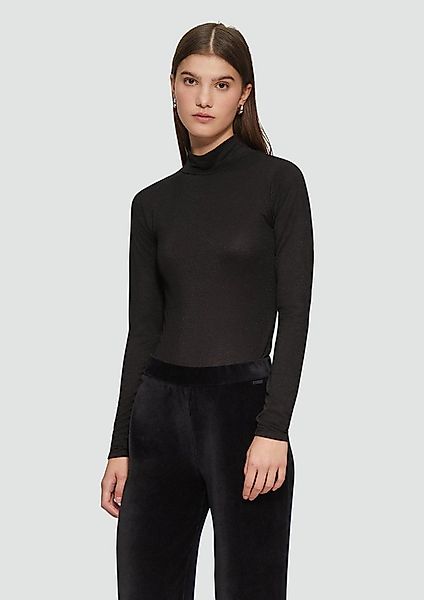 QS Langarmshirt T-Shirt Schmal geschnittenes Shirt mit Stehkragen und Glitz günstig online kaufen