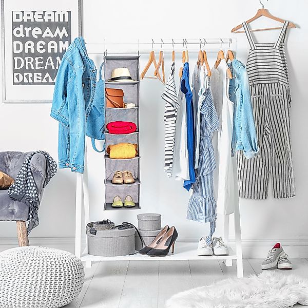 relaxdays Hängeregal Kleiderschrank 6 Fäch, Grau günstig online kaufen