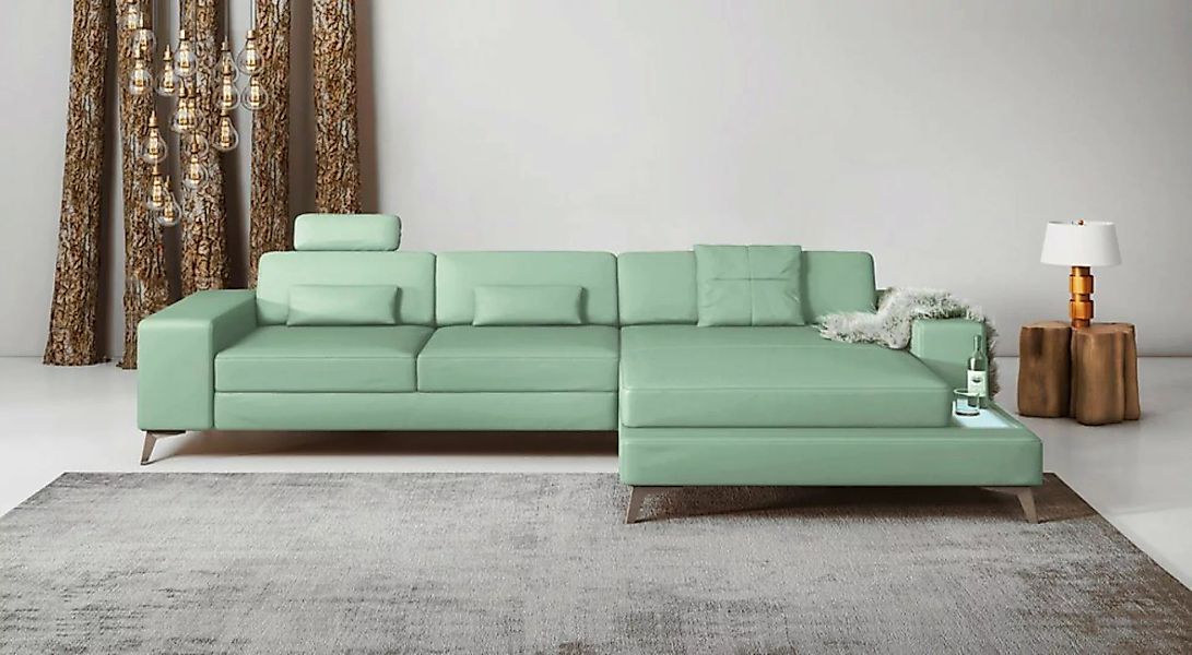 BULLHOFF Ecksofa Ledersofa Ecksofa Designsofa Couch L-Form LED Sofa grün MÜ günstig online kaufen