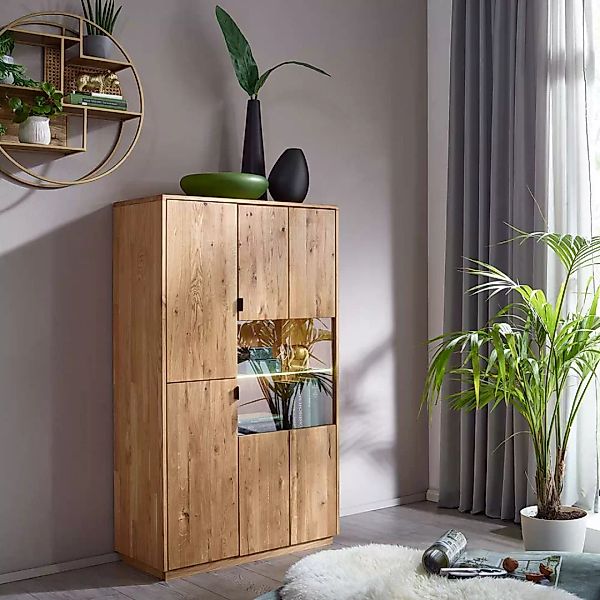 Wohnzimmer Highboard aus Wildeiche Massivholz 80 cm breit günstig online kaufen