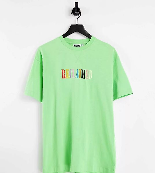 Reclaimed Vintage Inspired – T-Shirt in Grün mit buntfarbigem Logo-Design-O günstig online kaufen