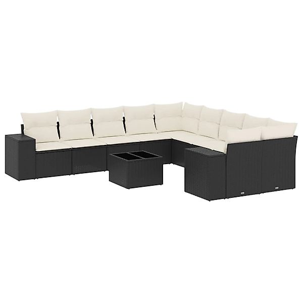vidaXL 11-Tlg Garten-Sofagarnitur mit Kissen Schwarz Poly Rattan 3223115 günstig online kaufen