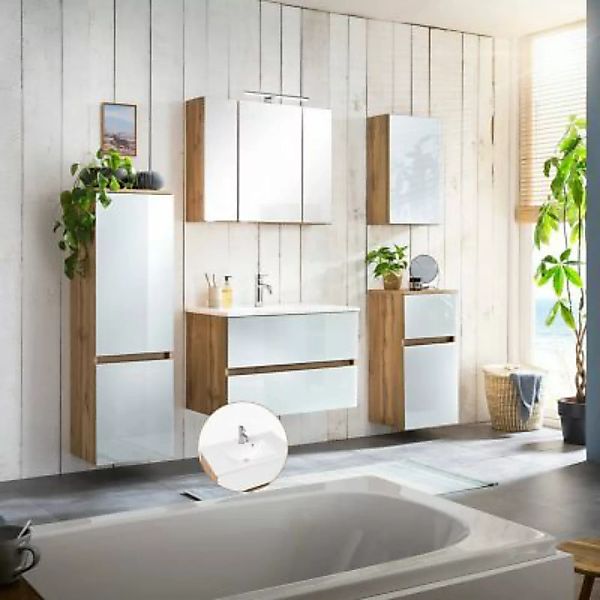 Lomadox Badezimmer Programm mit Beleuchtung, Mineralguss Waschbecken HEERLE günstig online kaufen