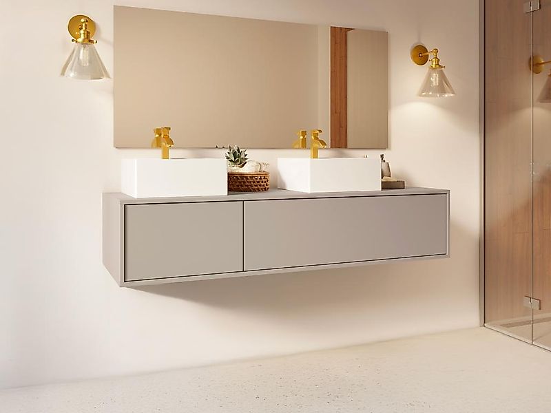 Waschbeckenunterschrank hängend mit Doppelwaschbecken - Beige - L150 cm - I günstig online kaufen