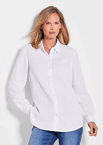 GOLDNER Hemdbluse Verlängerte Langarm Musselin-Bluse Luftiges Musselin-Hemd günstig online kaufen