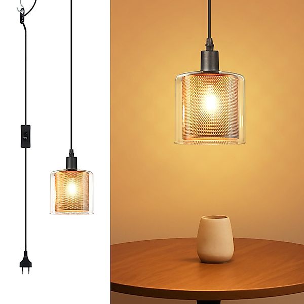 Nettlife Pendelleuchte Vintage Glas Gold E14 günstig online kaufen