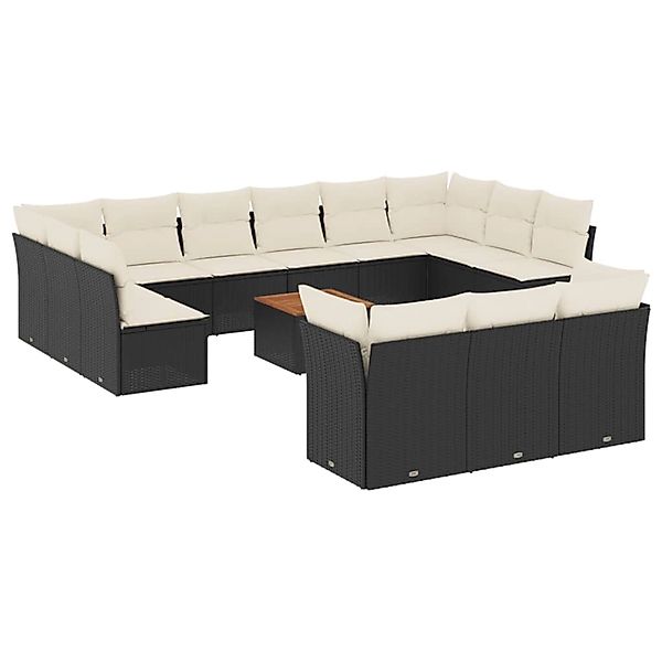 vidaXL 14-Tlg Garten-Sofagarnitur mit Kissen Schwarz Poly Rattan 3256252 günstig online kaufen