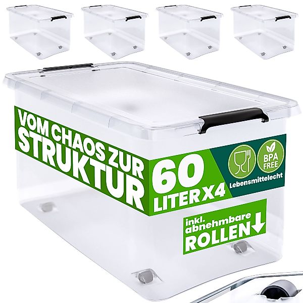 Aufbewahrungsbox 4er-Set Transparent 60x40x35cm 60L stapelbar günstig online kaufen