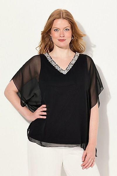Ulla Popken Longbluse Chiffonbluse doppellagig V-Ausschnitt Halbarm günstig online kaufen