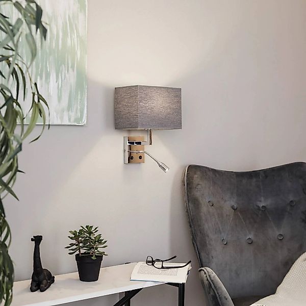 Wandlampe Hotel mit Flexarm und Textilschirm, grau günstig online kaufen
