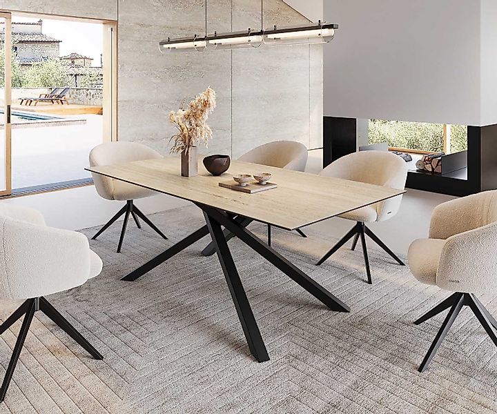 DELIFE Esstisch Edge, Keramik Travertin Natur 200x100 Kreuzgestell Rechteck günstig online kaufen