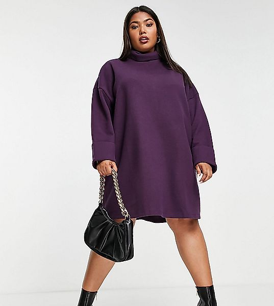 ASOS DESIGN Curve – Superweiches Mini-Pulloverkleid in Aubergine mit umgesc günstig online kaufen