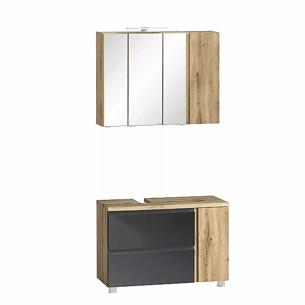 Held Möbel 2-tlg Unterbecken-Set Ancona 85cm matt Grau-Wotaneiche Ausschn. günstig online kaufen