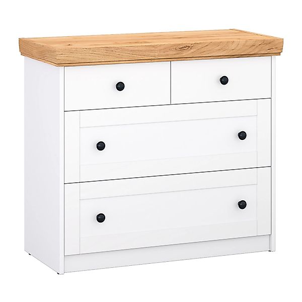 Homestyle4u Kommode Sideboard Eiche Matt Weiß Holz Massiv Schrank 92 cm 222 günstig online kaufen