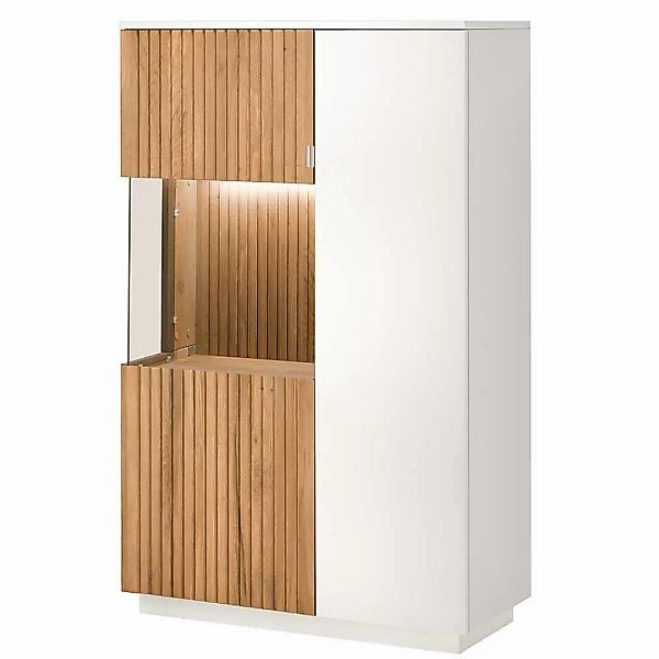 Highboard mit Glastür in Eiche Bianco und Weiß 152 cm hoch günstig online kaufen