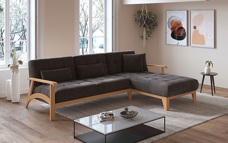 sit&more Ecksofa »Billund L-Form«, Armlehnen aus eichefarbigem Buchenholz, günstig online kaufen