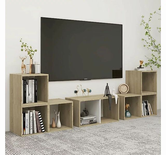furnicato TV-Schrank 6-tlg. TV-Schrank-Set Weiß Sonoma-Eiche Holzwerkstoff günstig online kaufen