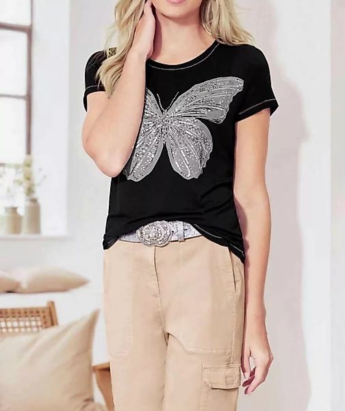 heine Rundhalsshirt LINEA TESINI Damen Designer-Shirt m. Pailletten, schwar günstig online kaufen