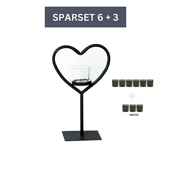 Sparset Herz Windlicht Elisa 30 cm- inkl. 9 Kerzen-Grau günstig online kaufen